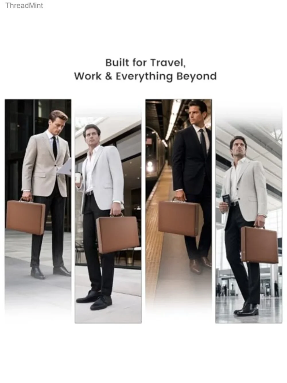 Men's PU Leather Briefcase with Lock Fits 16 Inch Laptop Brown